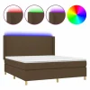 Clicnbuy Cama box spring colchón luces LED tela marrón oscuro 160x200cm Hot