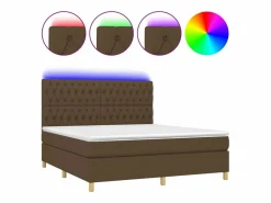 Clicnbuy Somier Tapizado|Somier - 160X200Cm|Cama box spring colchón luces LED tela marrón oscuro 160x200cm