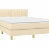 Clicnbuy Somier - 140X190Cm|Cama box spring colchón y luces LED tela crema 140x190 cm