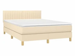 Clicnbuy Somier - 140X190Cm|Cama box spring colchón y luces LED tela crema 140x190 cm