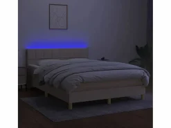 Clicnbuy Somier - 140X190Cm|Cama box spring colchón y luces LED tela crema 140x190 cm