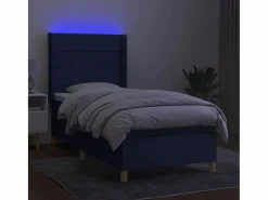 Cama box spring colchón y luces LED tela azul 90x190 cm^Clicnbuy Clearance