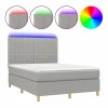 Clicnbuy Somier Tapizado|Somier - 140X190Cm|Cama box spring colchón y luces LED tela gris claro 140x190 cm