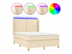 Clicnbuy Somier - 140X190Cm|Cama box spring colchón y luces LED tela crema 140x190 cm