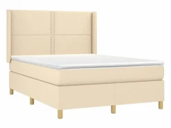 Clicnbuy Somier - 140X190Cm|Cama box spring colchón y luces LED tela crema 140x190 cm