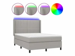 Clicnbuy Cama box spring colchón y luces LED tela gris claro 140x190 cm Best