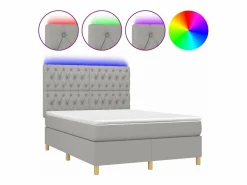 Cama box spring colchón y luces LED tela gris claro 140x190 cm^Clicnbuy Clearance