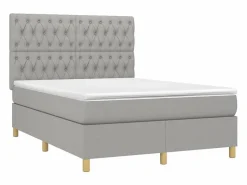 Cama box spring colchón y luces LED tela gris claro 140x190 cm^Clicnbuy Clearance