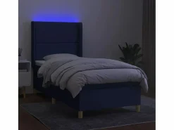 Cama box spring colchón y luces LED tela azul 90x190 cm^Clicnbuy Clearance