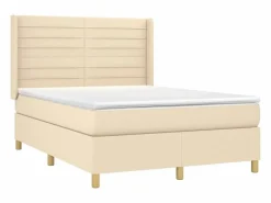 Cama box spring colchón y luces LED tela crema 140x190 cm^Clicnbuy Discount
