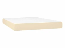 Cama box spring colchón y luces LED tela crema 140x190 cm^Clicnbuy Discount