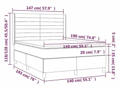 Cama box spring colchón y luces LED tela crema 140x190 cm^Clicnbuy Discount