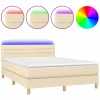 Cama box spring colchón y luces LED tela crema 140x190 cm^Clicnbuy