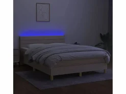 Cama box spring colchón y luces LED tela crema 140x190 cm^Clicnbuy