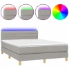 Clicnbuy Somier Tapizado|Somier - 140X190Cm|Cama box spring colchón y luces LED tela gris claro 140x190 cm