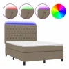 Clicnbuy Cama box spring colchón y luces LED tela gris taupe 140x200 cm Best