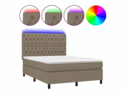 Clicnbuy Cama box spring colchón y luces LED tela gris taupe 140x200 cm Best
