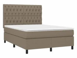 Clicnbuy Cama box spring colchón y luces LED tela gris taupe 140x200 cm Best