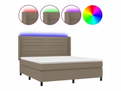 Cama box spring colchón y luces LED tela gris taupe 180x200 cm^Clicnbuy Hot