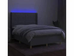 Clicnbuy Cama box spring colchón y luces LED tela gris claro 140x190 cm Outlet