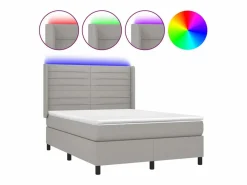 Clicnbuy Somier Tapizado|Somier - 140X190Cm|Cama box spring colchón y luces LED tela gris claro 140x190 cm