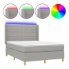 Clicnbuy Cama box spring colchón y luces LED tela gris claro 140x190 cm