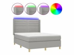 Clicnbuy Cama box spring colchón y luces LED tela gris claro 140x190 cm