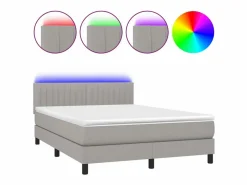 Cama box spring colchón y luces LED tela gris claro 140x190 cm^Clicnbuy Outlet