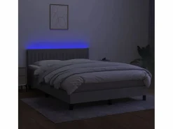 Cama box spring colchón y luces LED tela gris claro 140x190 cm^Clicnbuy Outlet