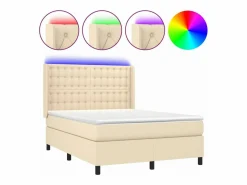Clicnbuy Somier - 140X190Cm|Cama box spring colchón y luces LED tela crema 140x190 cm
