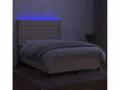 Clicnbuy Somier - 140X190Cm|Cama box spring colchón y luces LED tela crema 140x190 cm