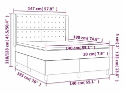 Clicnbuy Somier - 140X190Cm|Cama box spring colchón y luces LED tela crema 140x190 cm
