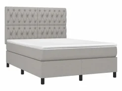 Clicnbuy Somier Tapizado|Somier - 140X190Cm|Cama box spring colchón y luces LED tela gris claro 140x190 cm