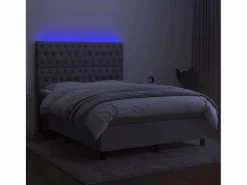 Clicnbuy Somier Tapizado|Somier - 140X190Cm|Cama box spring colchón y luces LED tela gris claro 140x190 cm