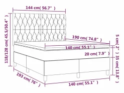 Clicnbuy Somier Tapizado|Somier - 140X190Cm|Cama box spring colchón y luces LED tela gris claro 140x190 cm