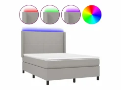 Cama box spring colchón y luces LED tela gris claro 140x190 cm^Clicnbuy Discount