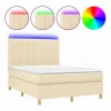 Clicnbuy Cama box spring colchón y luces LED tela crema 140x190 cm Best