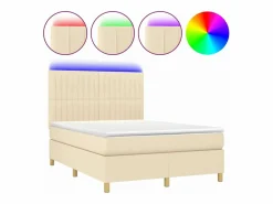 Clicnbuy Cama box spring colchón y luces LED tela crema 140x190 cm Best