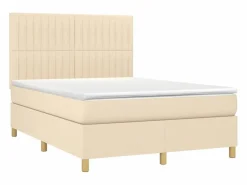 Clicnbuy Cama box spring colchón y luces LED tela crema 140x190 cm Best