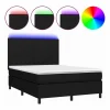 Cama box spring colchón y luces LED tela negro 140x190 cm^Clicnbuy Best