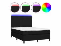 Cama box spring colchón y luces LED tela negro 140x190 cm^Clicnbuy Best