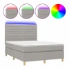 Cama box spring colchón y luces LED tela gris claro 140x190 cm^Clicnbuy Outlet