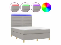 Cama box spring colchón y luces LED tela gris claro 140x190 cm^Clicnbuy Outlet