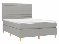 Cama box spring colchón y luces LED tela gris claro 140x190 cm^Clicnbuy Outlet