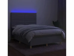 Cama box spring colchón y luces LED tela gris claro 140x190 cm^Clicnbuy Outlet
