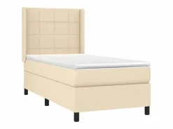 Cama box spring colchón y luces LED tela color crema 90x190 cm^Clicnbuy
