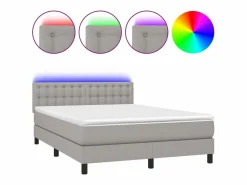 Cama box spring colchón y luces LED tela gris claro 140x190 cm^Clicnbuy Online