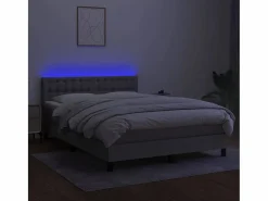 Cama box spring colchón y luces LED tela gris claro 140x190 cm^Clicnbuy Online
