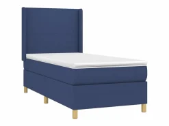 Clicnbuy Cama box spring colchón y luces LED tela azul 90x190 cm Sale