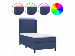 Clicnbuy Cama box spring colchón y luces LED tela azul 90x190 cm Best